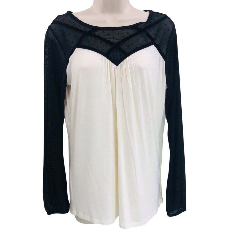 NWT August Silk Cream with Black Lace Top Long Sleeve Loose Fit Scoop Neck - Picture 16 of 16